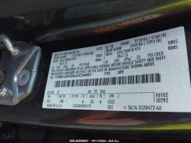 1FMCU9HD8JUC54901 Ford ESCAPE SEL