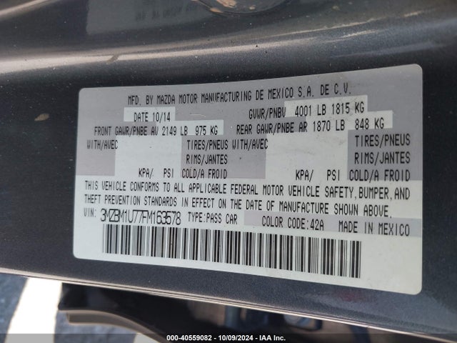 Mazda Mazda3 I Sport 2015 3MZBM1U77FM163578 Image 9