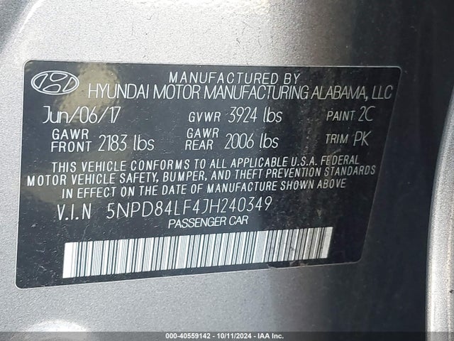 Hyundai ELANTRA SEL 2018 5NPD84LF4JH240349 Image 9