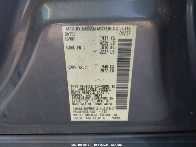Nissan Altima 2.5 S 2017 1N4AL3AP8HC253267 Image 9