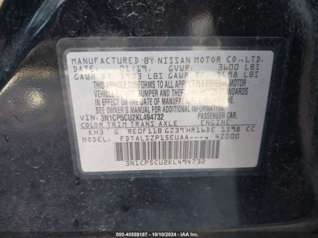 3N1CP5CU2KL494732 Nissan KICKS SV