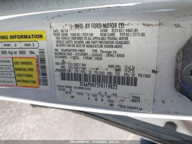 3FA6P0H72FR119822 Ford FUSION SE