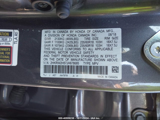 Honda CR-V EX 2018 2HKRW2H57JH678685 Image 9