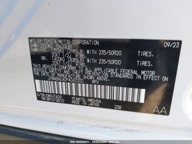 JTMABACA0PA042200 Toyota Bz4x Limited