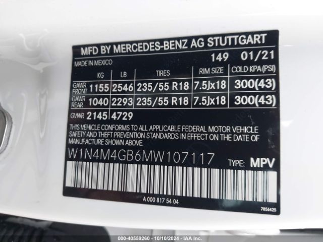 W1N4M4GB6MW107117 Mercedes-Benz GLB 250