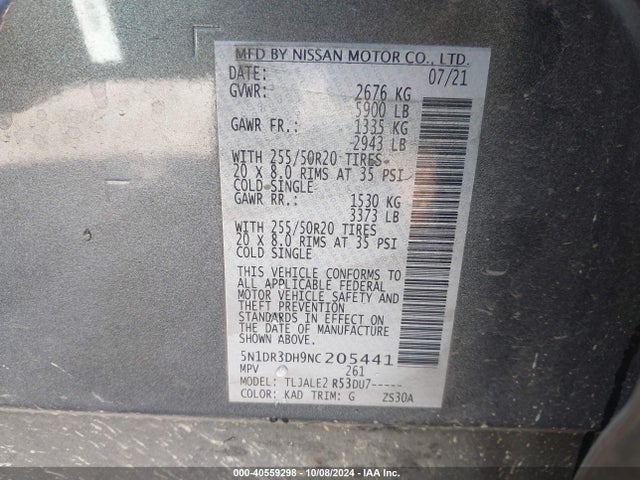 Nissan Pathfinder Platinum 2wd 2022 5N1DR3DH9NC205441 Image 9