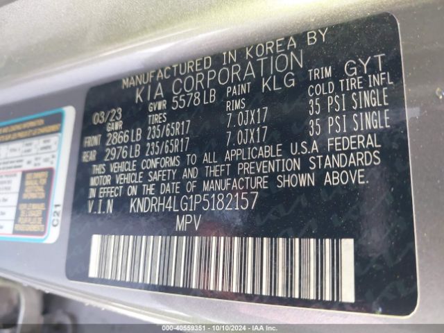 KNDRH4LG1P5182157 KIA Sorento Hybrid Ex