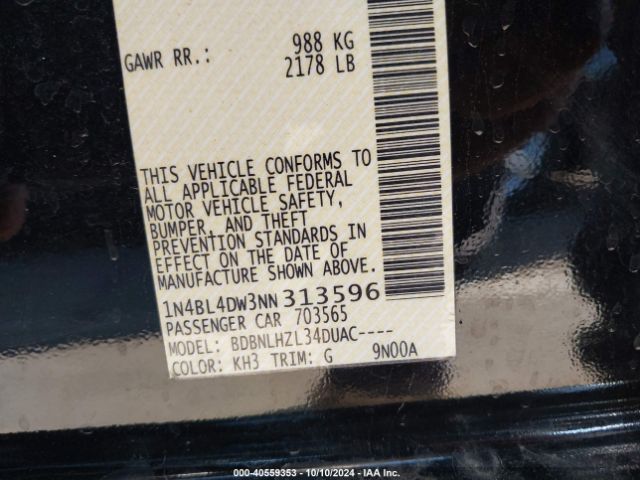 1N4BL4DW3NN313596 Nissan Altima Sv Intelligent Awd