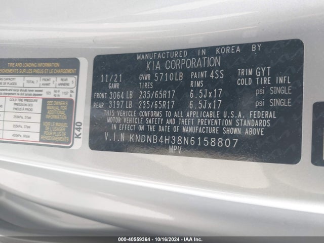 KIA Carnival Mpv Lx 2022 KNDNB4H38N6158807 Image 9