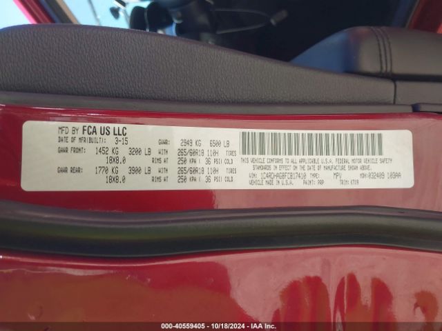 1C4RDHAG8FC817410 Dodge Durango Sxt