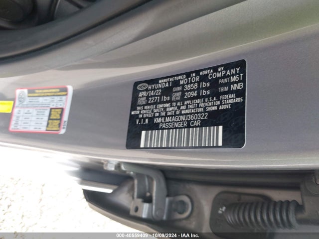 Hyundai ELANTRA SEL 2022 KMHLM4AG0NU360322 Image 9