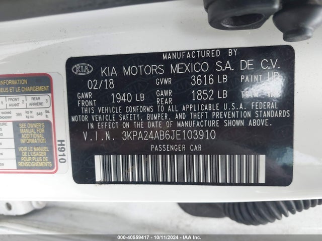 KIA RIO S 2018 3KPA24AB6JE103910 Image 9