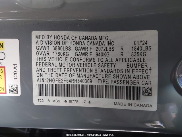 Honda Civic Sport 2024 2HGFE2F54RH540309 Image 9