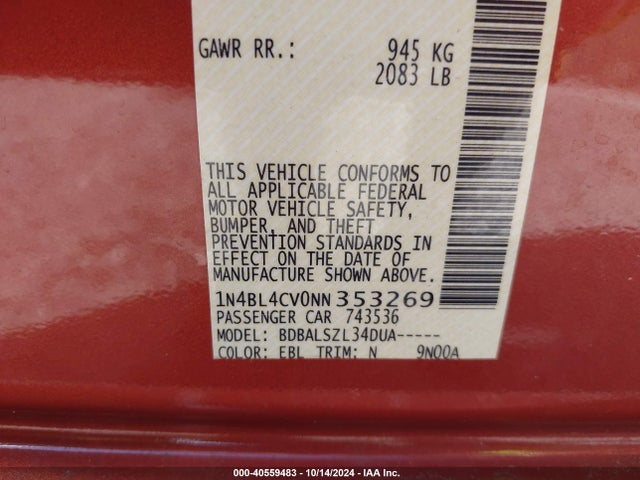 Nissan Altima Sr Fwd 2022 1N4BL4CV0NN353269 Image 9