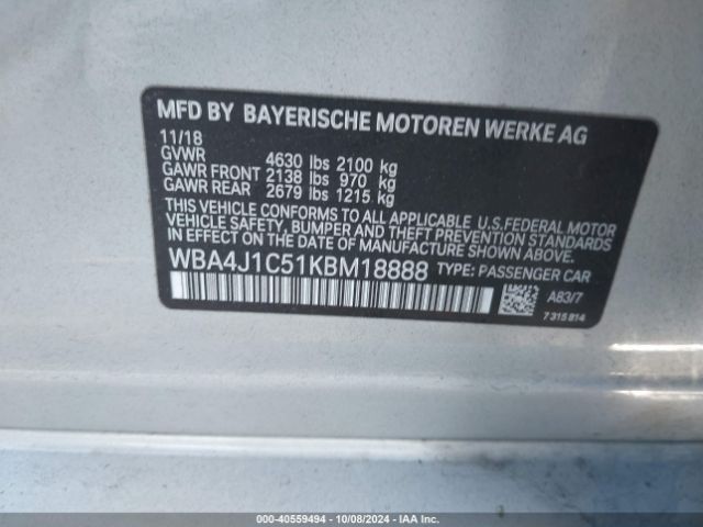 WBA4J1C51KBM18888 BMW 430i Gran Coupe
