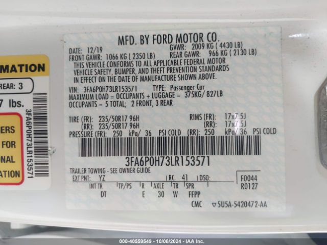 3FA6P0H73LR153571 Ford FUSION SE