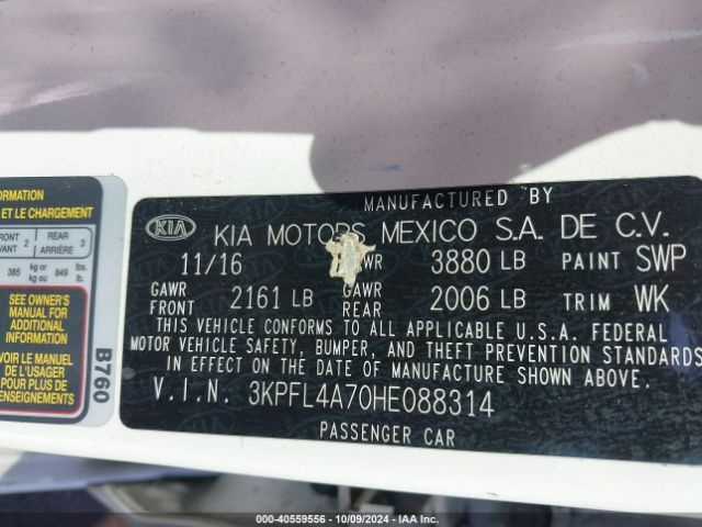3KPFL4A70HE088314 KIA FORTE LX