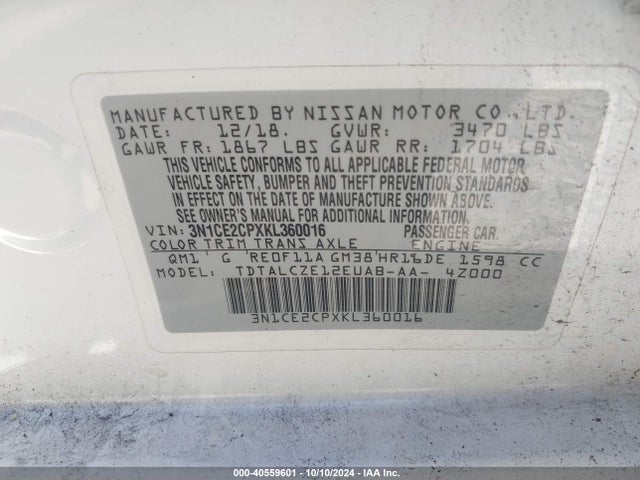 Nissan Versa Note S 2019 3N1CE2CPXKL360016 Image 9