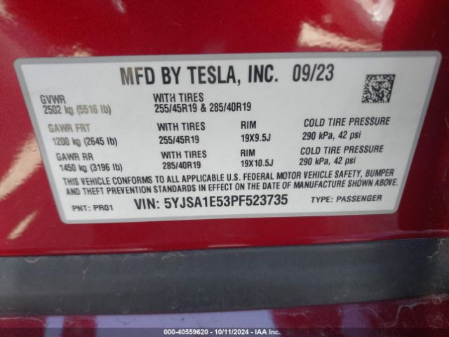 5YJSA1E53PF523735 Tesla Model S Dual Motor All-wheel Drive/standard Range
