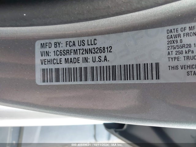 1C6SRFMT2NN326812 RAM 1500 Big Horn  4x4 6'4 Box