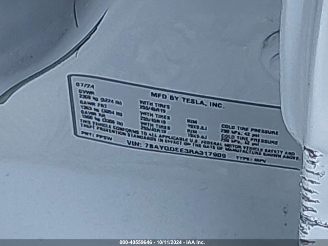 2024 TESLA MODEL Y 7SAYGDEE3RA317909 Photo 8