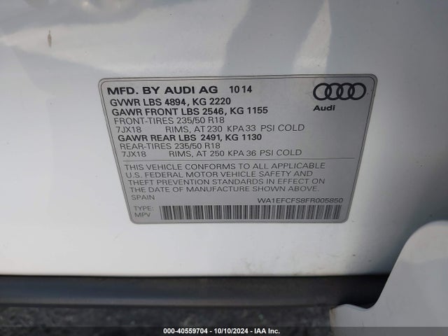 Audi Q3 2.0t Premium Plus 2015 WA1EFCFS8FR005850 Image 9