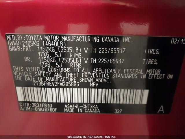 Toyota RAV4 LE 2015 2T3BFREV2FW295896 Image 9