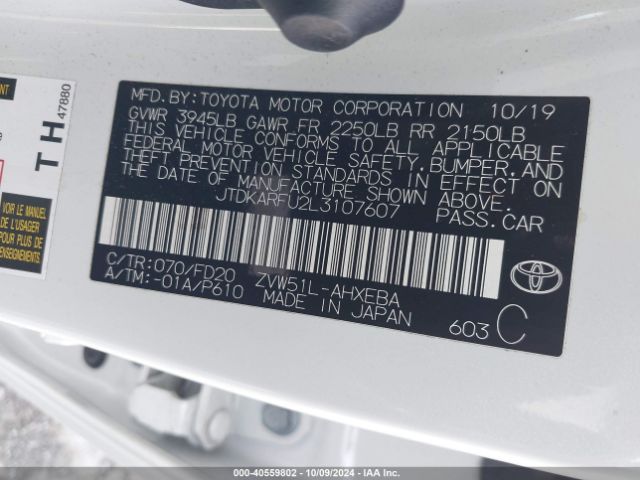 JTDKARFU2L3107607 Toyota Prius Le