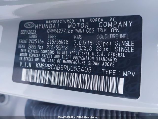 KM8HBCAB9RU055403 Hyundai Kona Sel