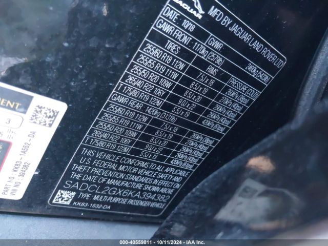 2019 JAGUAR F-PACE SADCL2GX6KA394382 Photo 8