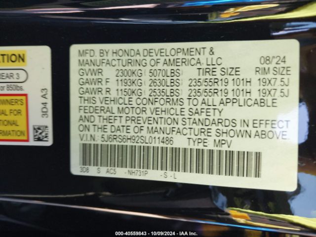 5J6RS6H92SL011486 Honda Cr-v Hybrid Sport Touring