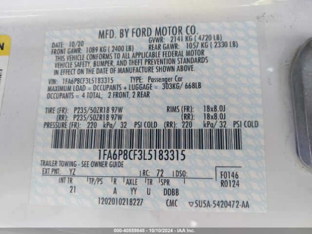 1FA6P8CF3L5183315 Ford MUSTANG GT