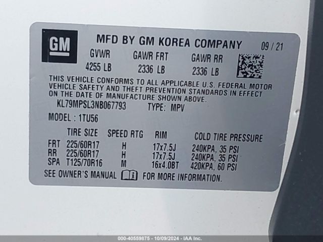 KL79MPSL3NB067793 Chevrolet Trailblazer Fwd Lt