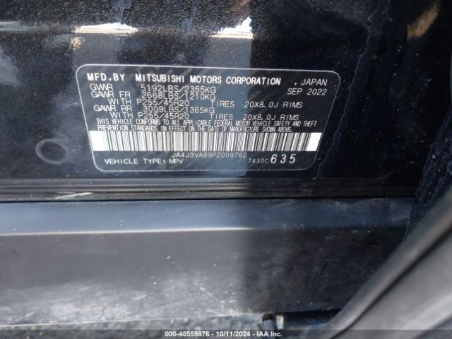 JA4J3VA89PZ009762 Mitsubishi Outlander Sel 2.5 2wd