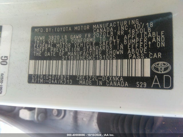 Toyota COROLLA LE 2019 2T1BURHE5KC191005 Image 9