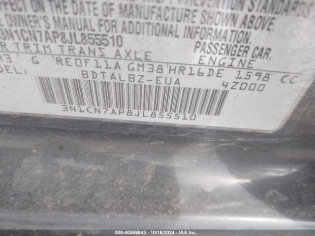 3N1CN7AP8JL855510 Nissan Versa 1.6 Sv