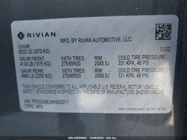 2022 RIVIAN R1S 7PDSGABL9NN003211 Photo 8