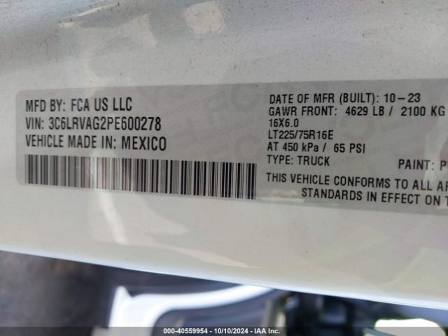 3C6LRVAG2PE600278 RAM Promaster 1500 Low Roof 136 Wb