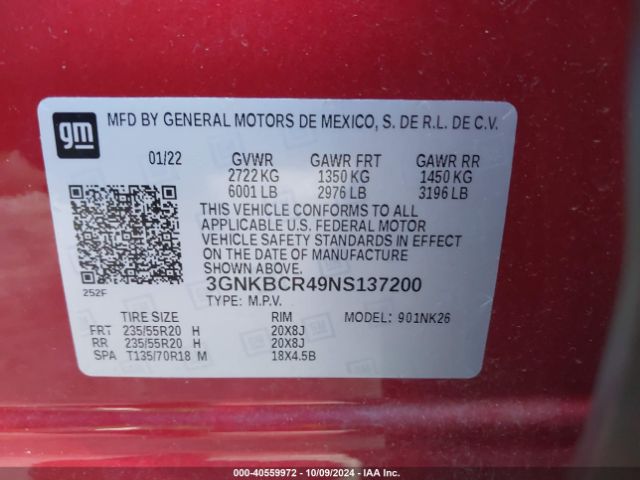 3GNKBCR49NS137200 Chevrolet Blazer Fwd 2lt