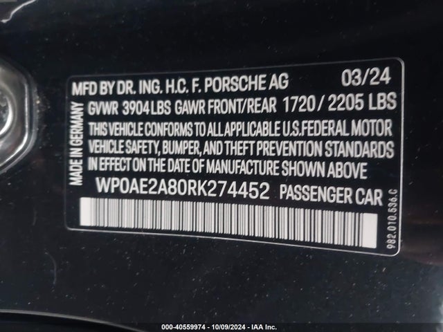 2024 PORSCHE 718 CAYMAN WP0AE2A80RK274452 Photo 8