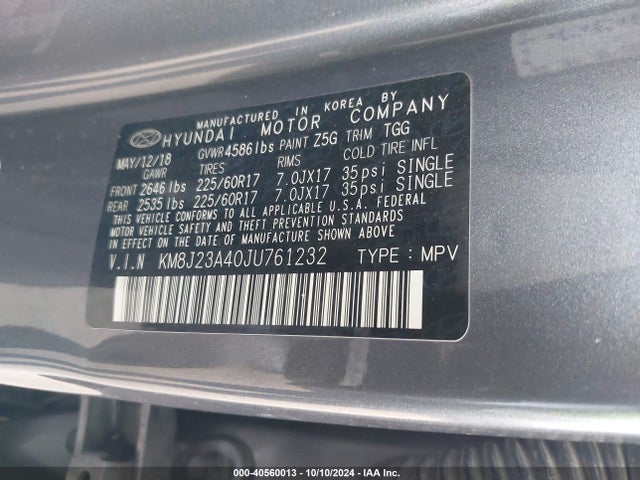 Hyundai TUCSON SE 2018 KM8J23A40JU761232 Image 9