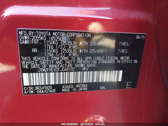 Toyota RAV4 LE 2015 JTMZFREV2FJ048102 Image 9