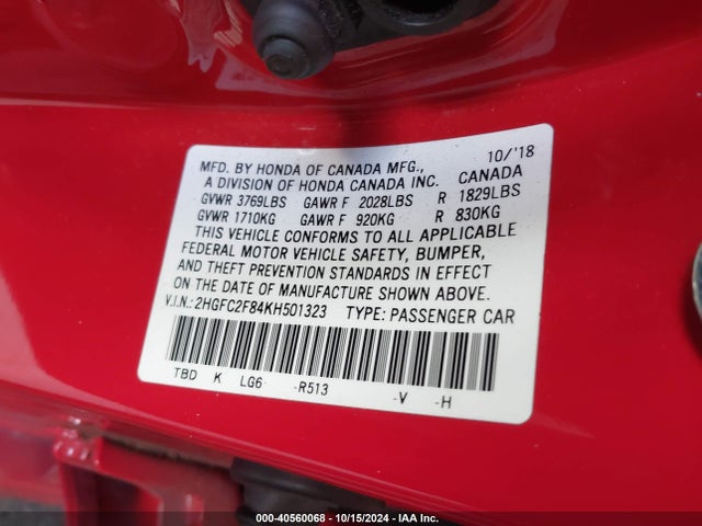 Honda Civic Sport 2019 2HGFC2F84KH501323 Image 9