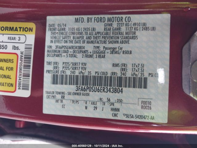 3FA6P0SU6ER343804 Ford Fusion Energi Titanium