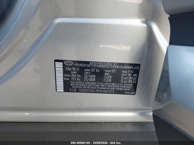 Hyundai Santa Fe Sel 2022 5NMS34AJ9NH441373 Image 9
