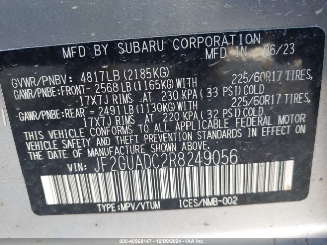 JF2GUADC2R8249056 Subaru Crosstrek Premium