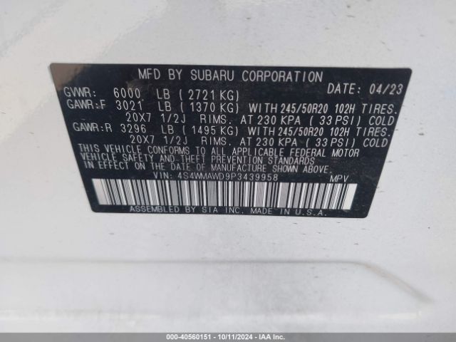 4S4WMAWD9P3439958 Subaru Ascent Touring 7-passenger