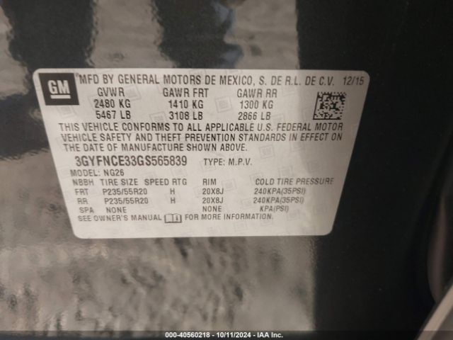 3GYFNCE33GS565839 Cadillac Srx Performance Collection