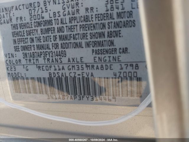3N1AB7AP3FY314469 Nissan SENTRA S