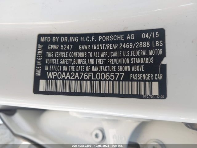 WP0AA2A76FL006577 Porsche PANAMERA 4
